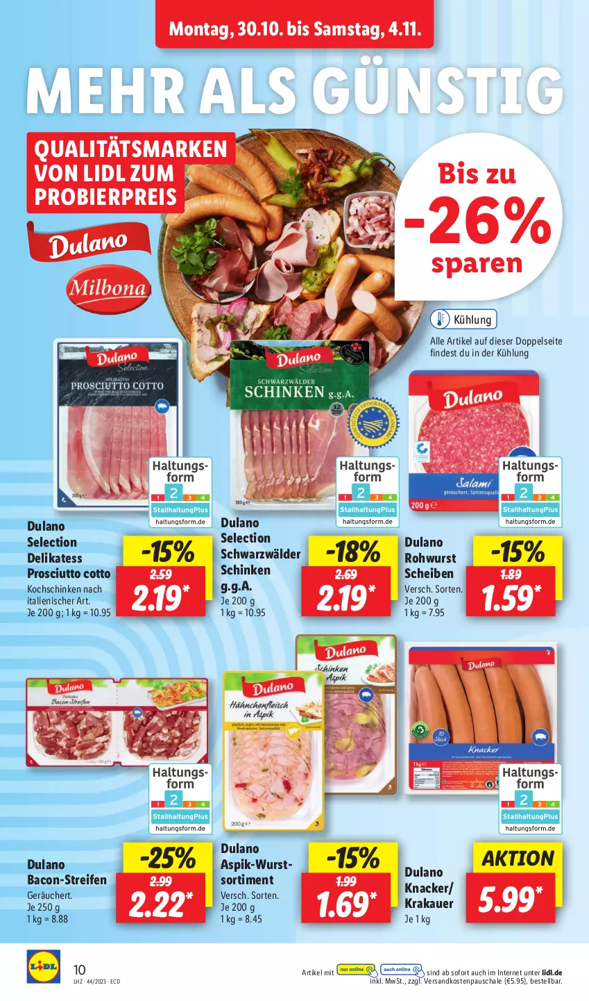 Aktueller Prospekt Lidl - Aktionsprospekt - von 30.10 bis 04.11.2023 - strona 14 - produkty: auer, bacon, bier, dulano, eis, knacker, kochschinken, krakauer, ndk, prosciutto, prosciutto cotto, reifen, reis, Rohwurst, Schal, Schale, schinken, schwarzwälder schinken, Ti, wurst