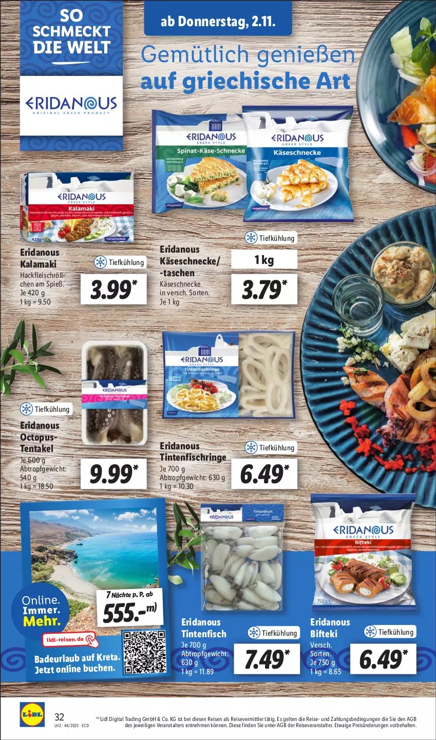 Aktueller Prospekt Lidl - Aktionsprospekt - von 30.10 bis 04.11.2023 - strona 46 - produkty: Bad, Bifteki, buch, eis, fisch, fleisch, hackfleisch, Käse, Käseschnecke, reis, reiseveranstalter, ring, Tasche, taschen, Ti, Tintenfischringe