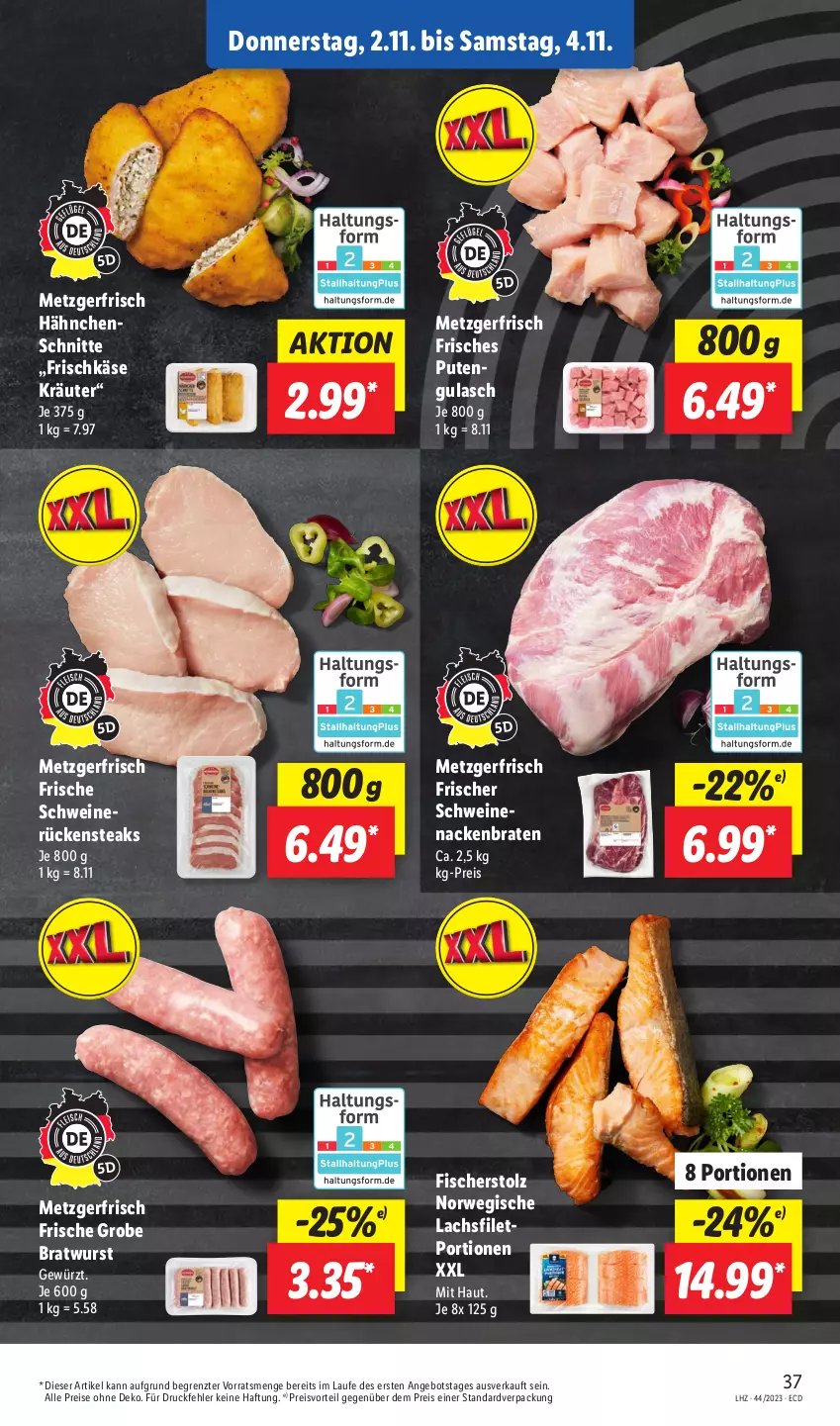 Aktueller Prospekt Lidl - Aktionsprospekt - von 30.10 bis 04.11.2023 - strona 51 - produkty: angebot, braten, bratwurst, eis, filet, fisch, fische, Fischer, frischkäse, gewürz, grobe bratwurst, gulasch, Käse, kräuter, lachs, lachsfilet, preisvorteil, pute, reis, Rückensteak, rückensteaks, rwe, schwein, schweine, steak, steaks, Ti, wein, weine, wurst, ZTE