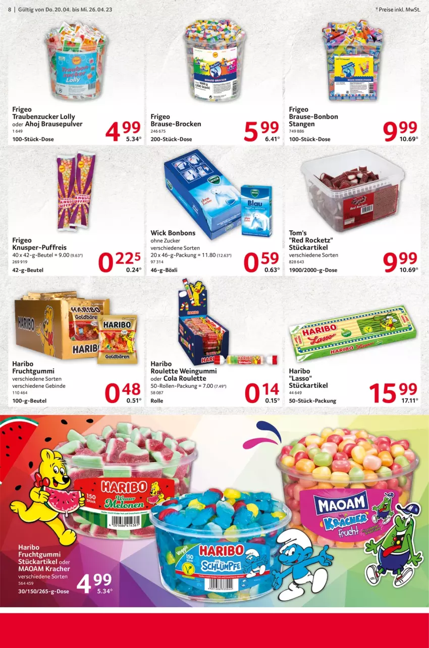 Aktueller Prospekt Selgros - Kiosk - von 20.04 bis 26.04.2023 - strona 8 - produkty: beutel, bonbons, brause, Brock, cola, eis, frucht, fruchtgummi, haribo, Kinder, mac, reis, Ti, trauben, wein, WICK, zucker