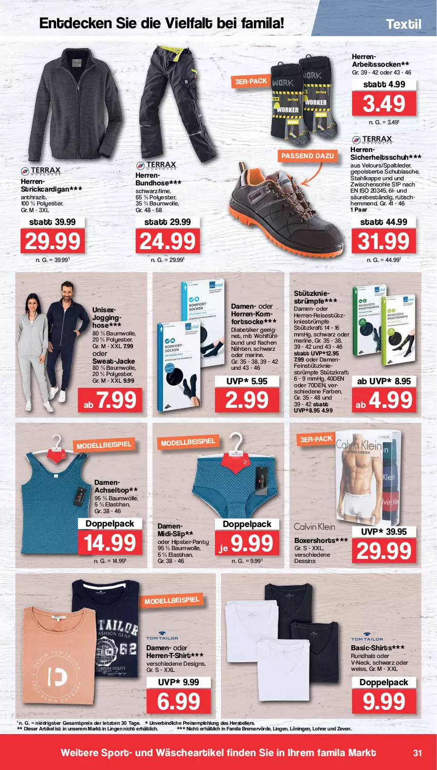 Aktueller Prospekt Famila - Prospekte - von 29.08 bis 03.09.2022 - strona 31 - produkty: Bau, baumwolle, Cardigan, decke, eis, elle, gin, hose, Jacke, kraft, Mode, panty, reis, shirt, shirts, shorts, slip, socken, Sport, strümpfe, T-Shirt, teller, Ti, wolle, ZTE