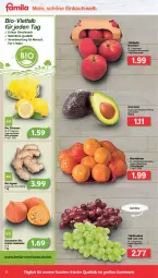 Gazetka promocyjna Famila - Prospekte - Gazetka - ważna od 03.09 do 03.09.2022 - strona 2 - produkty: avocado, avocados, beutel, bio, Elan, ingwer, Kürbis, mac, mandarine, mandarinen, natur, nuss, Schal, Schale, tafeläpfel, tafeltrauben, Ti, trauben, zitrone, zitronen
