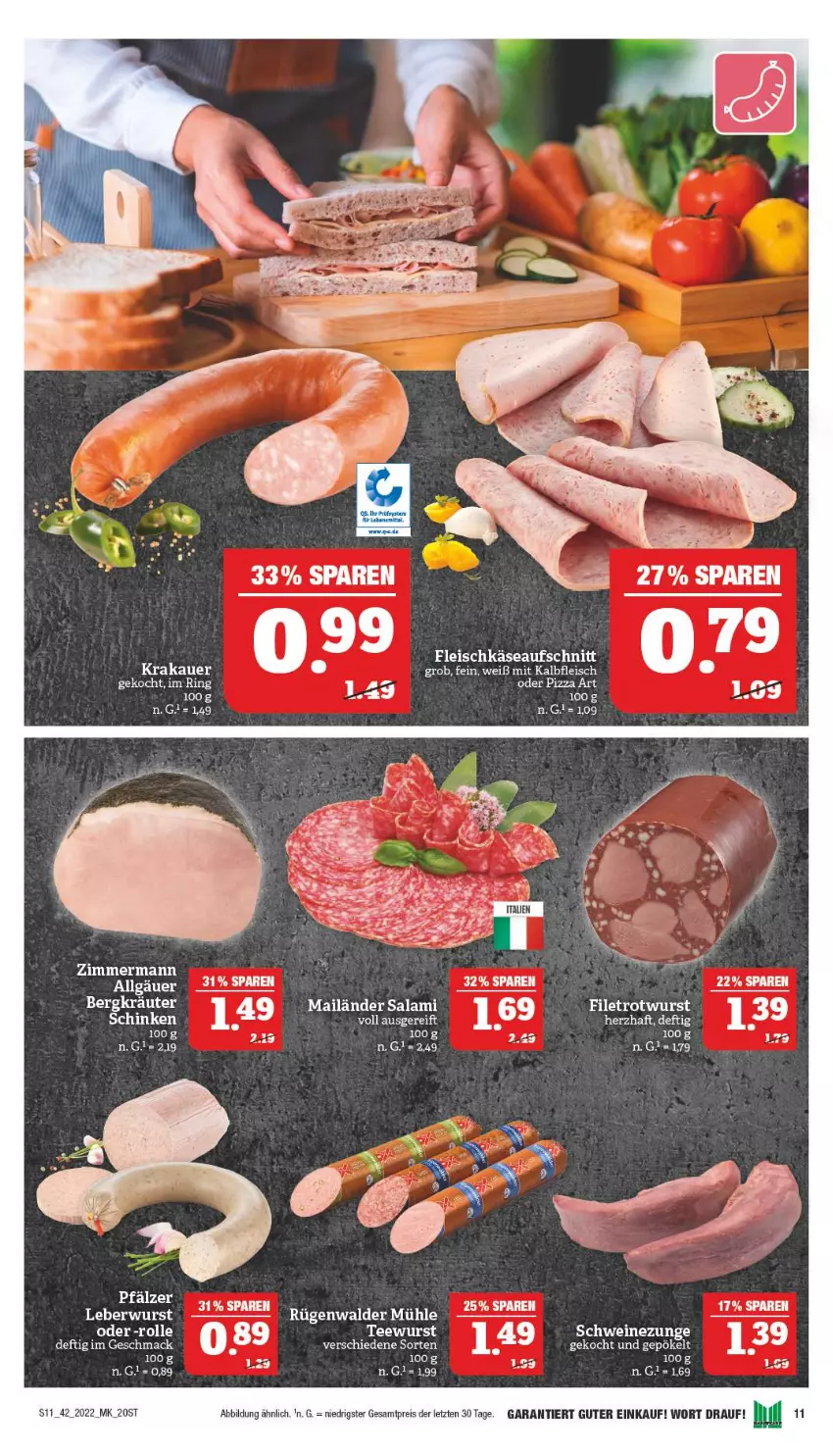 Aktueller Prospekt Marktkauf - Prospekt - von 16.10 bis 22.10.2022 - strona 11 - produkty: auer, aufschnitt, eis, erde, filet, fleisch, fleischkäse, Kalbfleisch, Käse, krakauer, leberwurst, mac, mit kalbfleisch, reis, ring, Rotwurst, rügenwalder, rügenwalder mühle, salami, schwein, schweine, Schweinezunge, tee, teewurst, Ti, wein, weine, wurst, ZTE