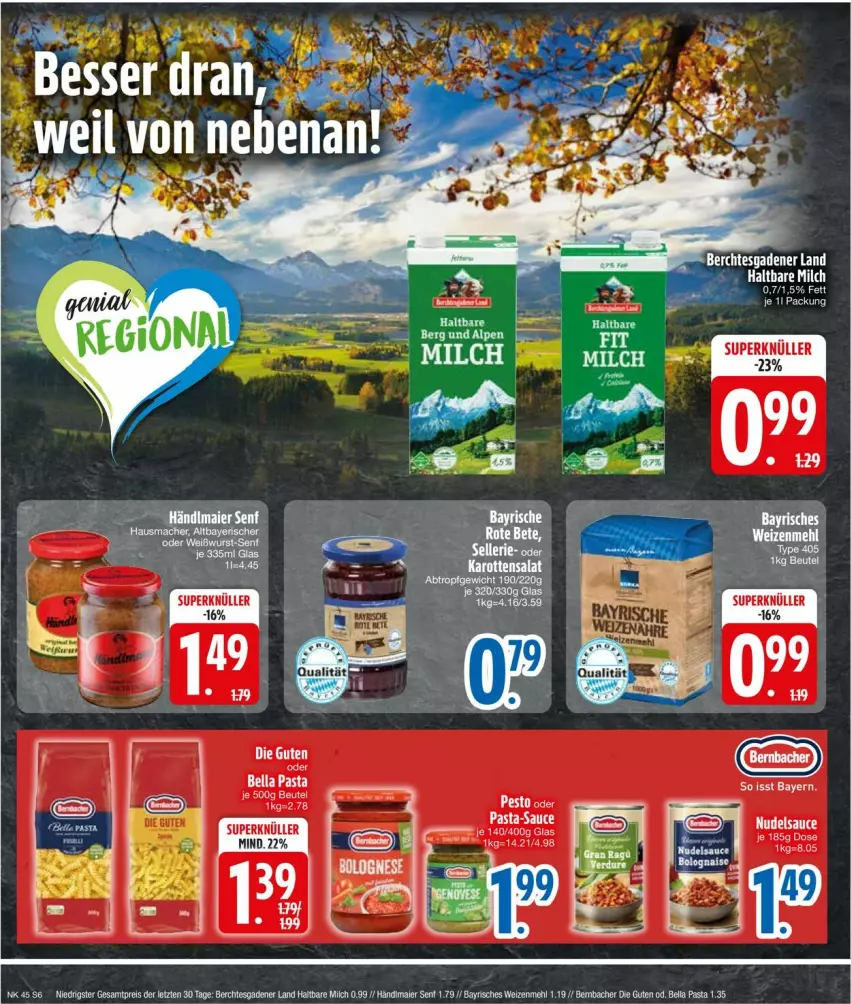 Aktueller Prospekt Edeka - Prospekte - von 04.11 bis 09.11.2024 - strona 6 - produkty: bernbacher, beutel, eis, haltbare milch, mehl, milch, nudel, pasta, pesto, reis, sauce, senf, Ti, weizenmehl, ZTE