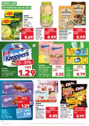 Gazetka promocyjna Kaufland - Gazetka - ważna od 06.04 do 06.04.2022 - strona 46 - produkty: angebot, chips, cracker, creme, dip, haselnuss, joghur, joghurt, Kinder, kinder schokolade, knoppers, maggi, Manner, mehl, milch, milka, mondamin, nuss, oder yogurette, riegel, schnitten, schoko, schokolade, Soße, storck, suppe, Ti, tortilla, tortillas, tuc, vollmilch, waffeln, Yo, yogurette, ZTE