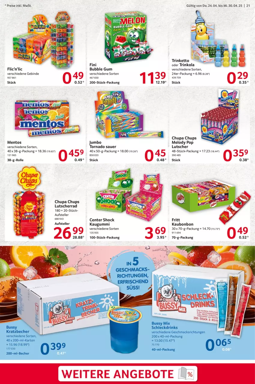 Aktueller Prospekt Selgros - Food - von 24.04 bis 30.04.2025 - strona 21 - produkty: angebot, angebote, auer, Becher, chupa, chupa chups, cola, drink, drinks, eis, elle, ente, jumbo, kaugummi, Lutscher, mac, mentos, reis, teller, Ti, Yo