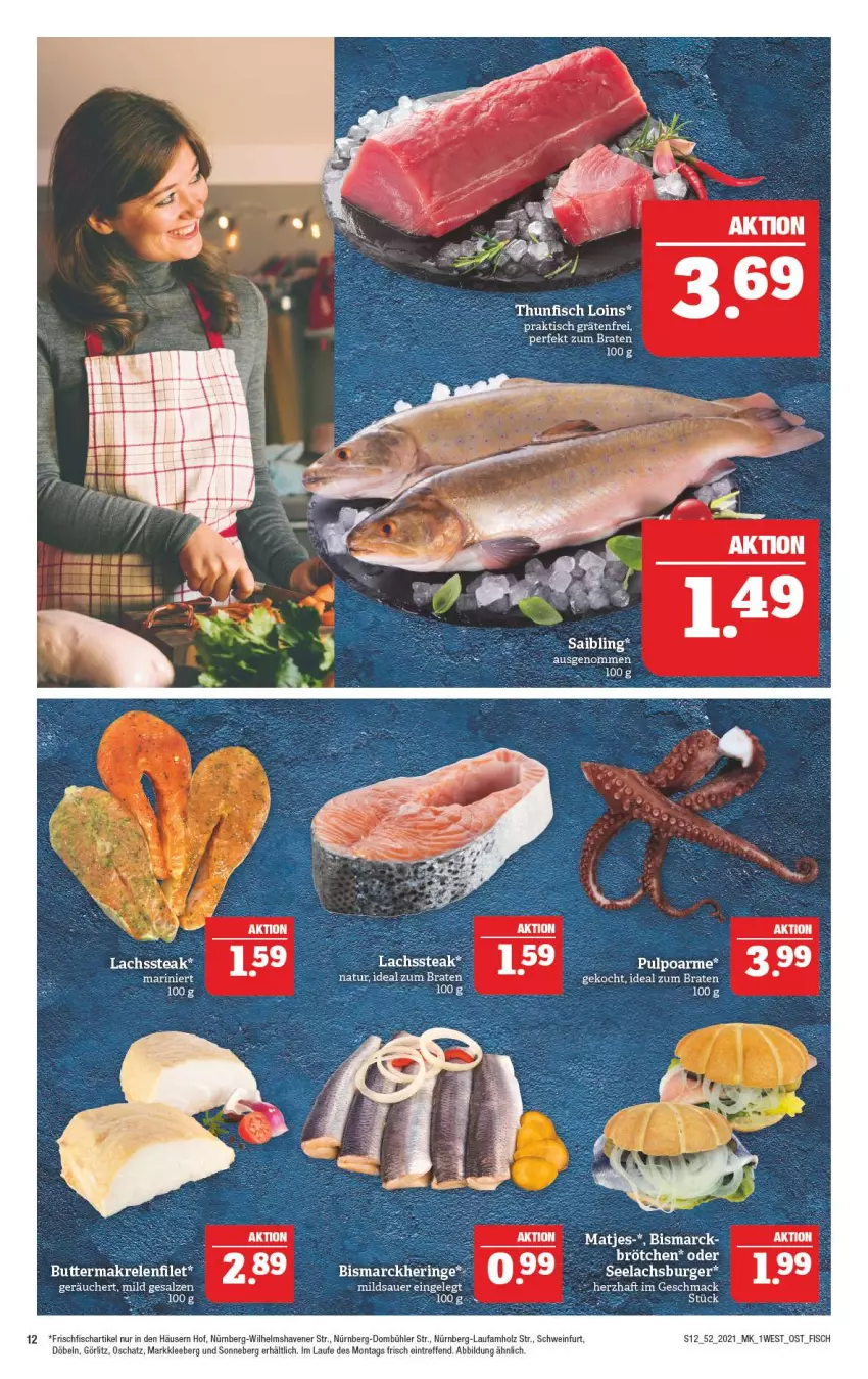 Aktueller Prospekt Marktkauf - Prospekt - von 27.12 bis 31.12.2021 - strona 12 - produkty: auer, bismarck, braten, brötchen, burger, fisch, frischfisch, hering, Holz, ideal zum braten, lachs, LG, mac, matjes, natur, ring, Saibling, salz, schwein, Silan, steak, tee, Ti, wein