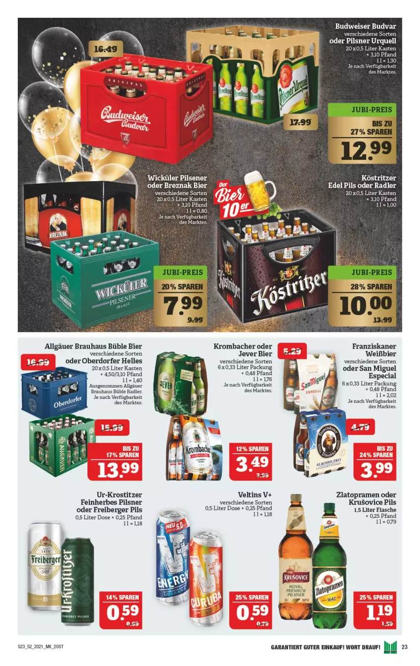 Aktueller Prospekt Marktkauf - Prospekt - von 27.12 bis 31.12.2021 - strona 23 - produkty: Berger, bier, Diesel, elle, ente, flasche, franziskaner, Freiberger, jever, köstritzer, krombache, krombacher, LG, oder radler, pils, pilsener, pilsner, premium pils, radler, Ti, veltins, WICK