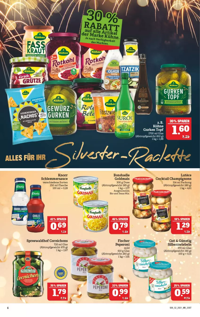 Aktueller Prospekt Marktkauf - Prospekt - von 27.12 bis 31.12.2021 - strona 6 - produkty: bio, bonduelle, champignon, champignons, cocktail, eis, elle, fisch, fische, Fischer, flasche, Goldmais, gurke, gurken, knorr, mais, peperoni, Peroni, sauce, Silberzwiebel, spreewaldhof, Ti, zwiebel, zwiebeln