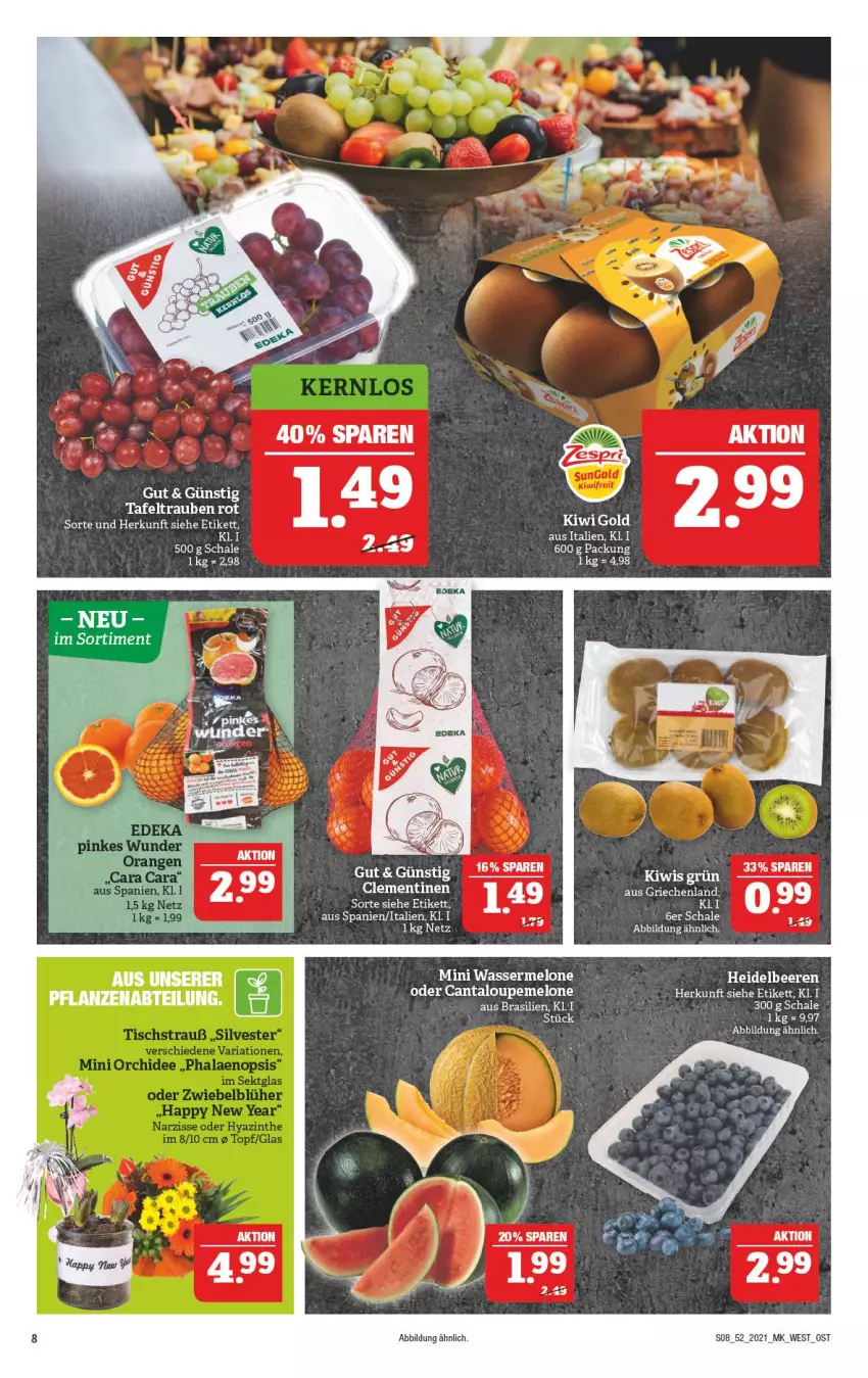 Aktueller Prospekt Marktkauf - Prospekt - von 27.12 bis 31.12.2021 - strona 8 - produkty: bett, kiwi, Kiwi Gold, melone, Ria, Schal, Schale, tafeltrauben, Ti, trauben, wasser, wassermelone