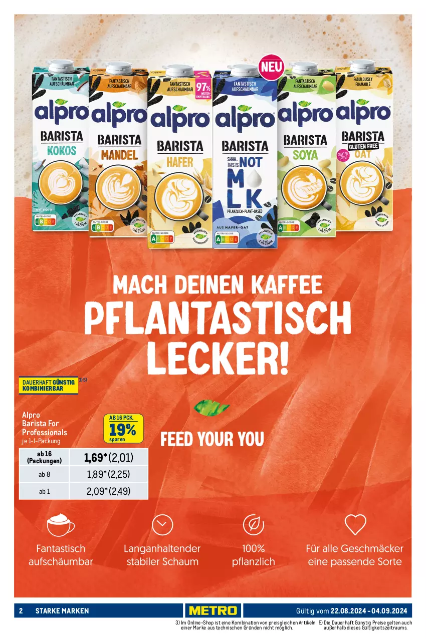 Aktueller Prospekt Metro - Starke Marken - von 22.08 bis 04.09.2024 - strona 2 - produkty: alpro, andechser natur, auer, Becher, bio, eis, frischkäse, frischkäsezubereitung, joghur, joghurt, joghurt mild, Käse, mac, milch, natur, naturjoghurt, reis, sahne, schlagsahne, Ti