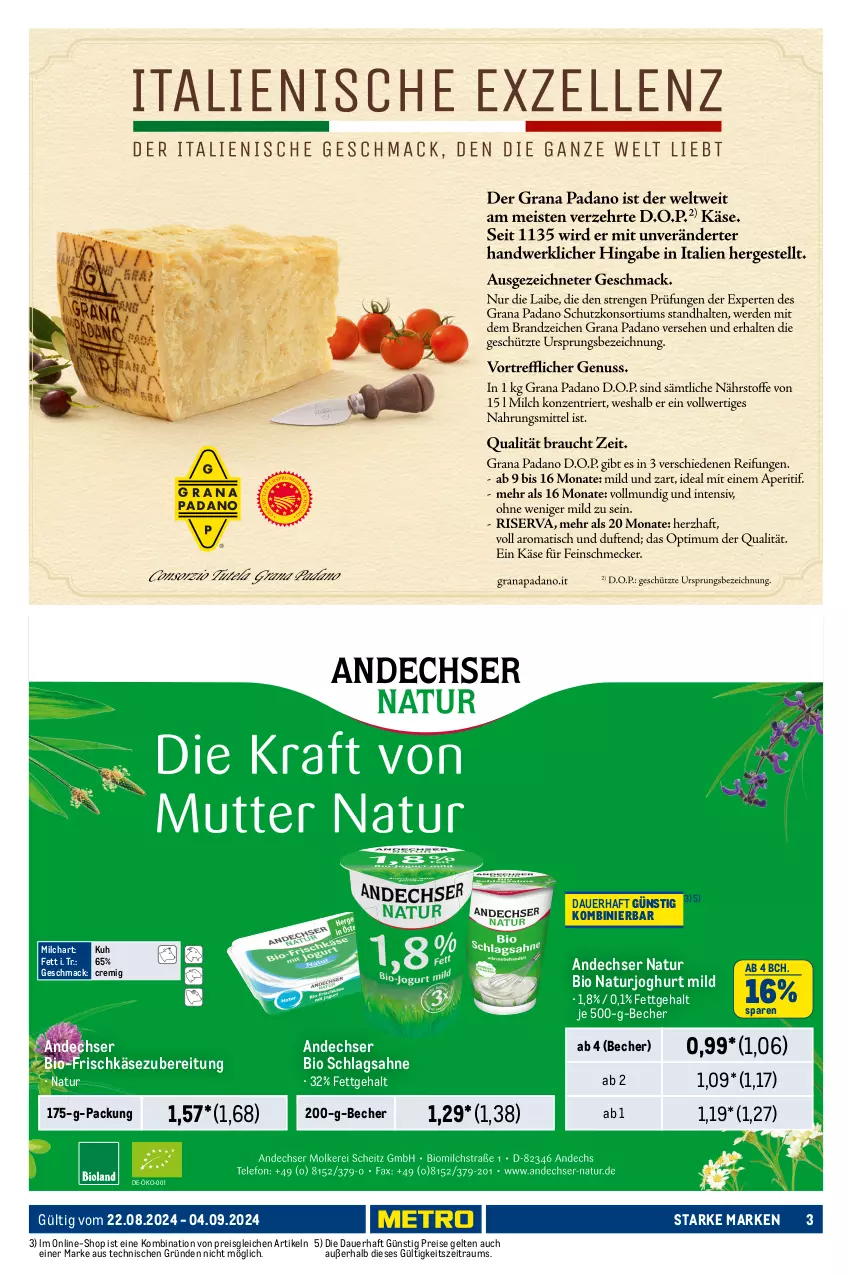 Aktueller Prospekt Metro - Starke Marken - von 22.08 bis 04.09.2024 - strona 3 - produkty: alpro, andechser natur, auer, Becher, bio, eis, frischkäse, frischkäsezubereitung, joghur, joghurt, joghurt mild, Käse, mac, milch, natur, naturjoghurt, reis, sahne, schlagsahne, Ti