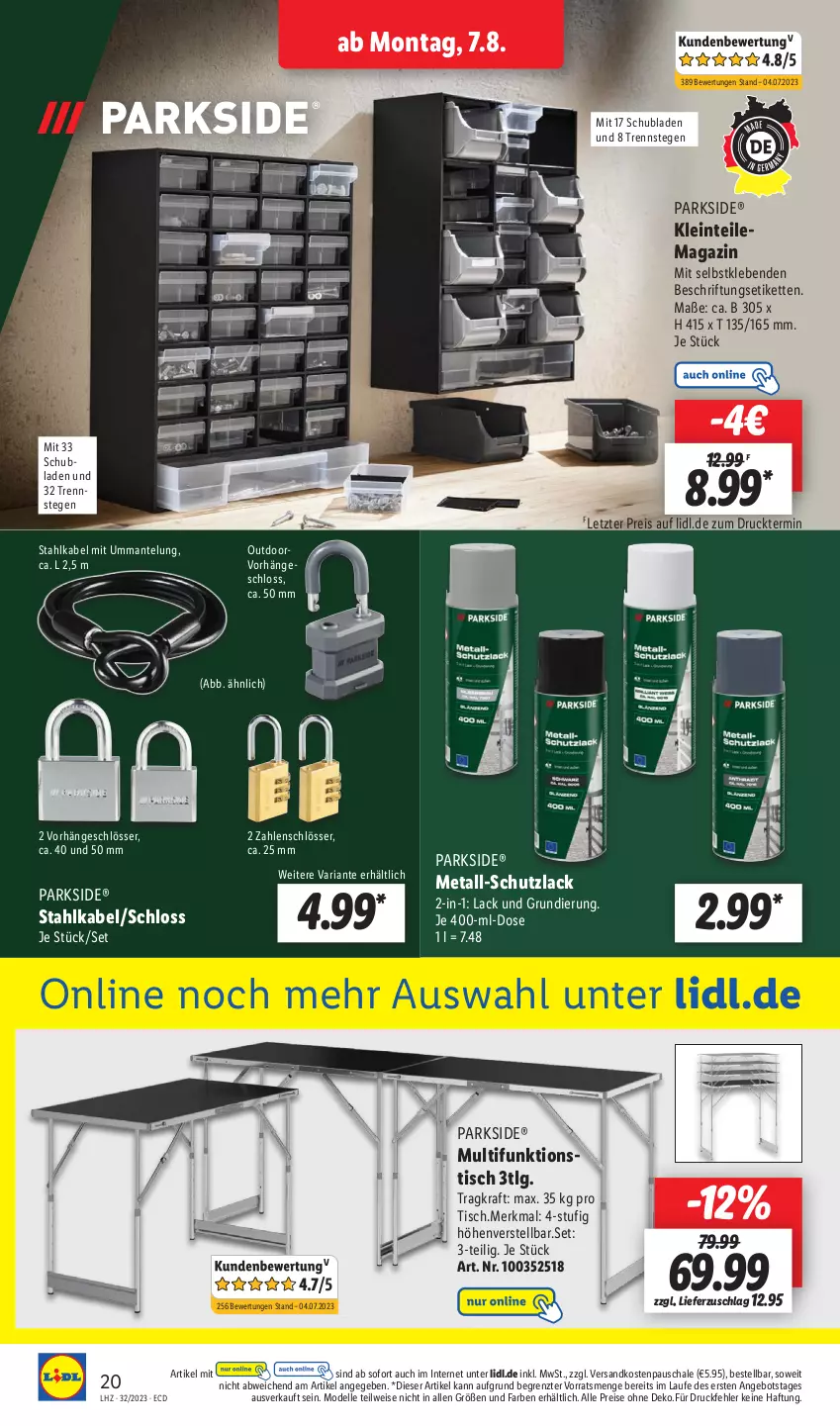 Aktueller Prospekt Lidl - Aktionsprospekt - von 07.08 bis 12.08.2023 - strona 22 - produkty: angebot, dell, eis, elle, Kette, kraft, lack, LG, magazin, Mantel, Mode, ndk, Parkside, reis, Ria, Schal, Schale, schubladen, Ti, tisch, ZTE