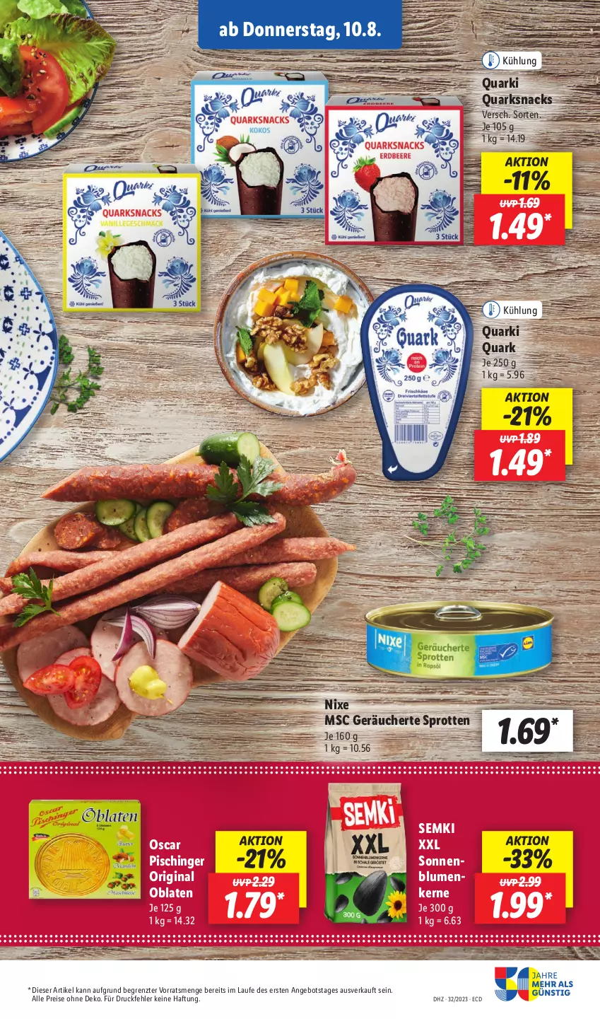 Aktueller Prospekt Lidl - Aktionsprospekt - von 07.08 bis 12.08.2023 - strona 47 - produkty: angebot, blume, blumen, eis, gin, Oblaten, quark, Quarki, reis, snack, snacks, sonnenblume, sonnenblumen, Sonnenblumenkerne, Sprotten, Ti, ZTE