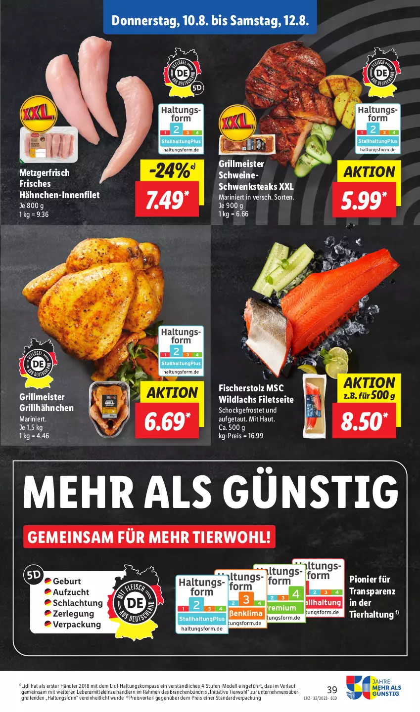 Aktueller Prospekt Lidl - Aktionsprospekt - von 07.08 bis 12.08.2023 - strona 49 - produkty: dell, eis, filet, filets, fisch, fische, Fischer, grill, grillhähnchen, lachs, lebensmittel, Meister, Mode, preisvorteil, reifen, reis, schwein, schweine, steak, steaks, Ti, wein, weine, Wild, wildlachs