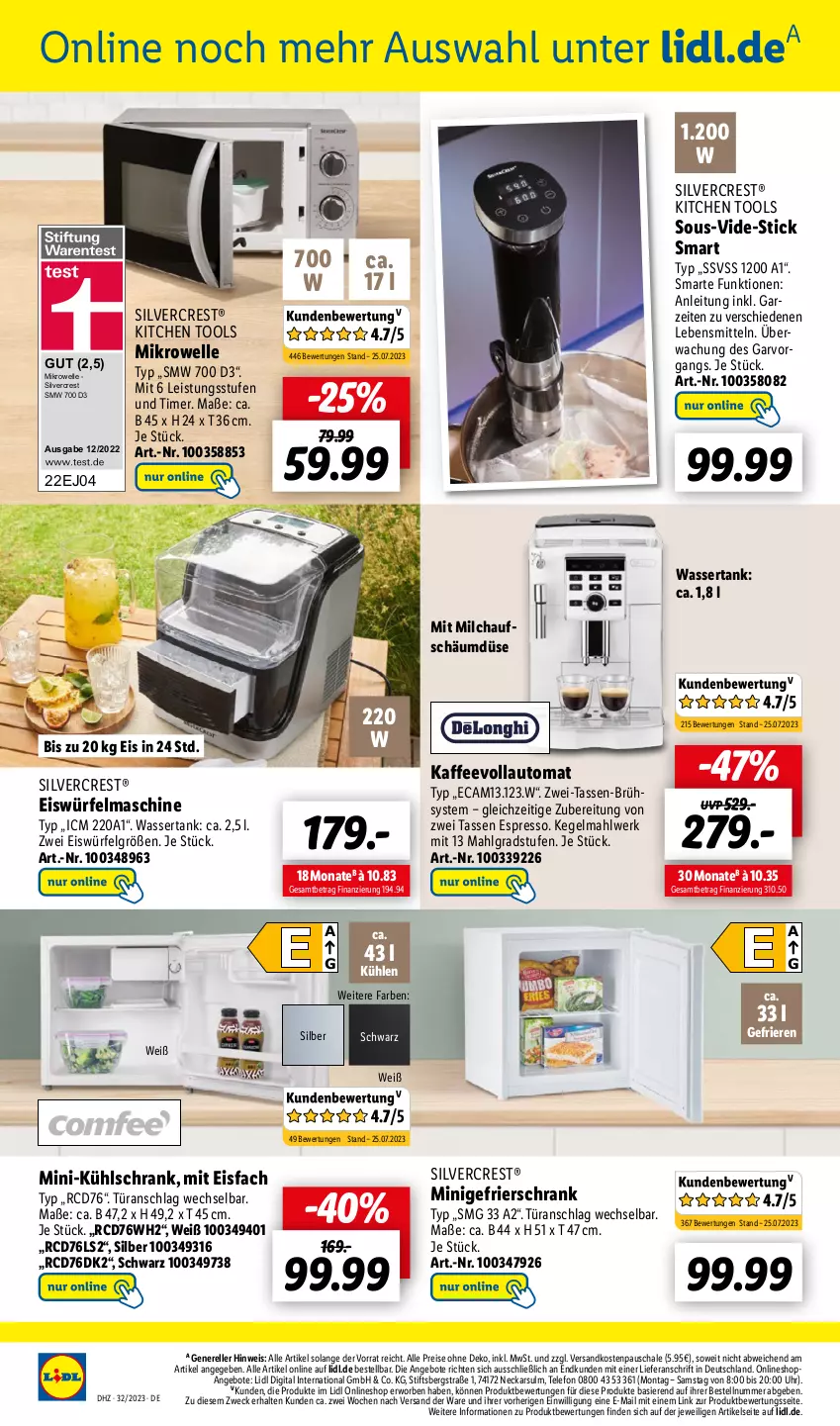 Aktueller Prospekt Lidl - Aktionsprospekt - von 07.08 bis 12.08.2023 - strona 60 - produkty: angebot, angebote, auto, eis, eiswürfel, elle, espresso, gefrierschrank, K2, kaffee, kaffeevollautomat, kühlschrank, lebensmittel, LG, mikrowelle, milch, ndk, reis, rel, Schal, Schale, Schrank, silvercrest, Sous-Vide-Stick, tasse, telefon, Ti, timer, türanschlag wechselbar, uhr, wasser, wassertank, weck, würfel