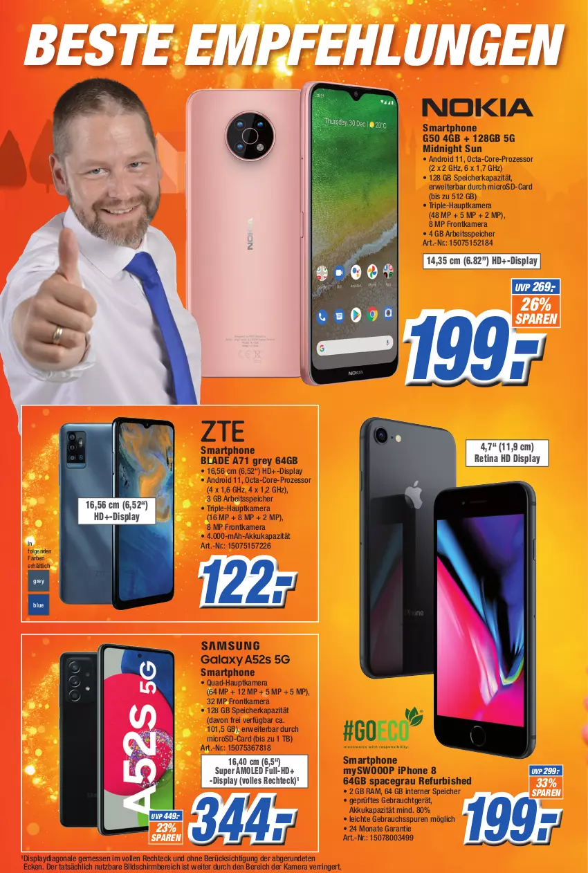 Aktueller Prospekt Expert Technomarkt - Prospekte - von 07.09 bis 13.09.2022 - strona 6 - produkty: akku, frontkamera, hauptkamera, iphone, IPhone 8, kamera, LG, microsd, quad, Rauch, ring, rwe, smartphone, Ti