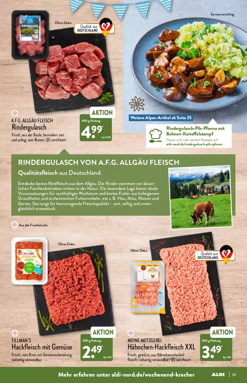 Aktueller Prospekt Aldi Nord - Aldi-Aktuell - von 10.01 bis 15.01.2022 - strona 29 - produkty: aldi, bohne, bohnen, braten, decke, eis, Feigen, fleisch, gewürz, gulasch, hackfleisch, hähnchenschenkel, henkel, Heu, kartoffel, kracher, LG, mais, mit gemüse, natur, pfanne, rezept, rezepte, rind, rinder, rindergulasch, rindfleisch, rwe, saft, schenkel, Ti, tisch