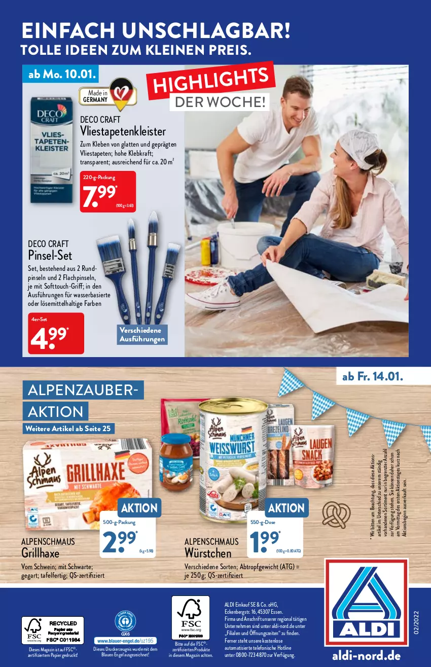 Aktueller Prospekt Aldi Nord - Aldi-Aktuell - von 10.01 bis 15.01.2022 - strona 32 - produkty: aldi, auto, axe, drucker, eis, Engel, Germ, gin, grill, grillhaxe, Haxe, HP, kerze, kraft, latte, leine, magazin, Maus, papier, Pinsel, reis, schwein, Tapete, Tapeten, telefon, Ti, Vliestapete, vliestapeten, wasser, wein, würstchen, ZTE