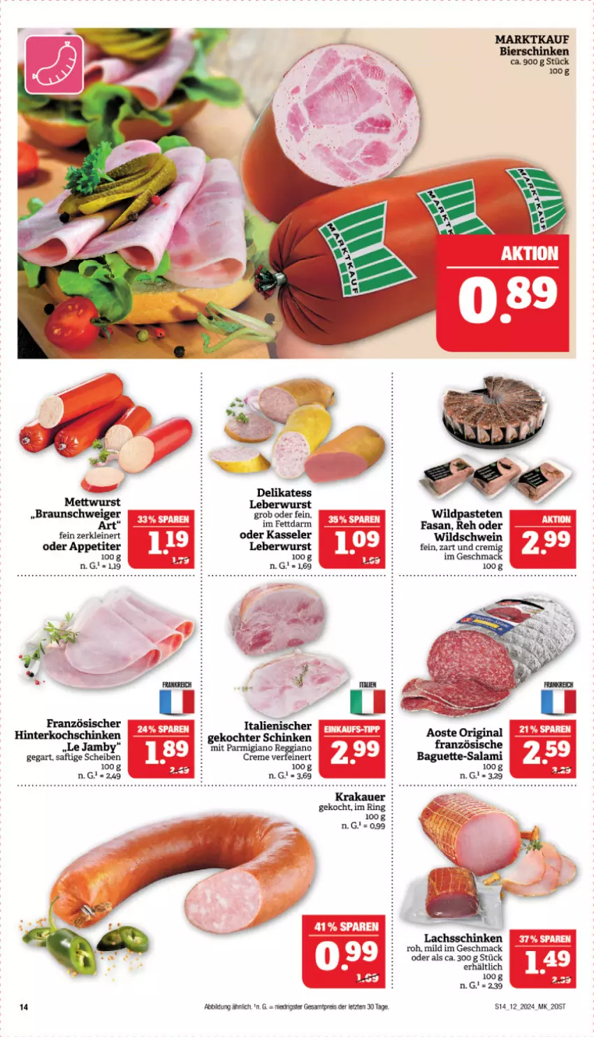 Aktueller Prospekt Marktkauf - Prospekt - von 17.03 bis 23.03.2024 - strona 16 - produkty: braun, creme, eis, hinterkochschinken, kasseler, kochschinken, lachs, lachsschinken, leberwurst, leine, mac, parmigiano, parmigiano reggiano, reggiano, reis, saft, schinken, schwein, Ti, wein, Wild, Wildschwein, wurst, ZTE