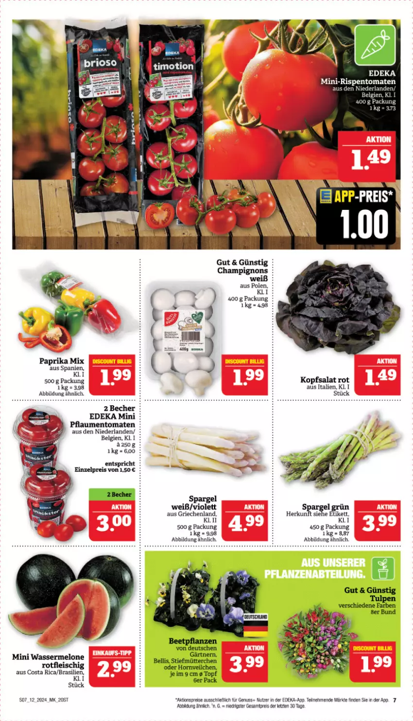 Aktueller Prospekt Marktkauf - Prospekt - von 17.03 bis 23.03.2024 - strona 9 - produkty: aktionspreis, Becher, champignon, champignons, deka, eis, fleisch, kopfsalat, LG, melone, mini-rispentomaten, nuss, paprika, paprika mix, pflaume, pflaumen, reis, rispentomaten, salat, spargel, spargel grün, Ti, tomate, tomaten, wasser, wassermelone, ZTE