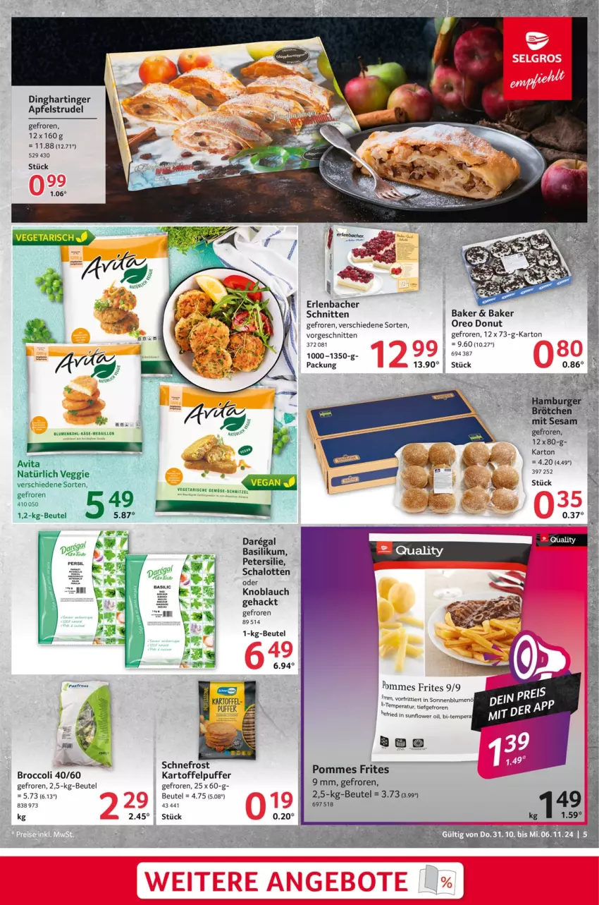 Aktueller Prospekt Selgros - Food - von 31.10 bis 06.11.2024 - strona 5 - produkty: apfel, Apfelstrudel, basilikum, beutel, blume, blumen, blumenkohl, broccoli, Donut, kartoffel, kartoffelpuffer, Käse, knoblauch, oreo, petersilie, pommes, Pommes Frites, regal, Schal, Schalotte, schnitten, sonnenblume, sonnenblumen, Strudel, Ti, veggie, vita, Yo