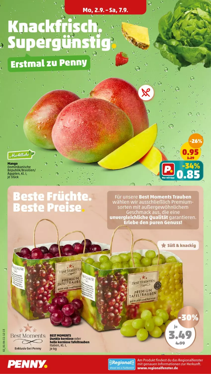 Aktueller Prospekt Penny - Prospekte - von 02.09 bis 07.09.2024 - strona 2 - produkty: elle, fenster, mango, tafeltrauben, Ti, trauben