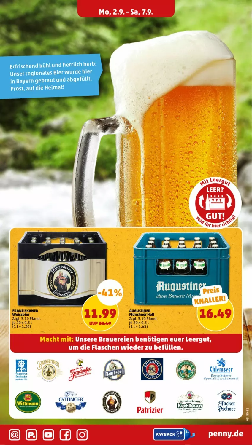 Aktueller Prospekt Penny - Prospekte - von 02.09 bis 07.09.2024 - strona 5 - produkty: auer, bier, eimer, eis, elle, franziskaner, oettinger, payback, rosen, Spezi, teller, Ti, weissbier