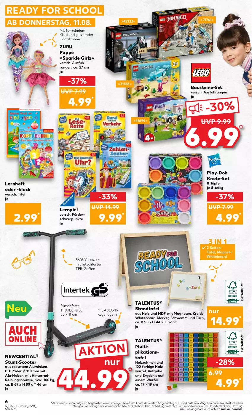 Aktueller Prospekt Kaufland - von 11.08 bis 24.08.2022 - strona 6 - produkty: angebot, angebote, aust, Bau, Holz, kleid, Kreide, Kugel, Play-Doh, Puppe, schwamm, scooter, Ti, tuc, würfel, ZTE