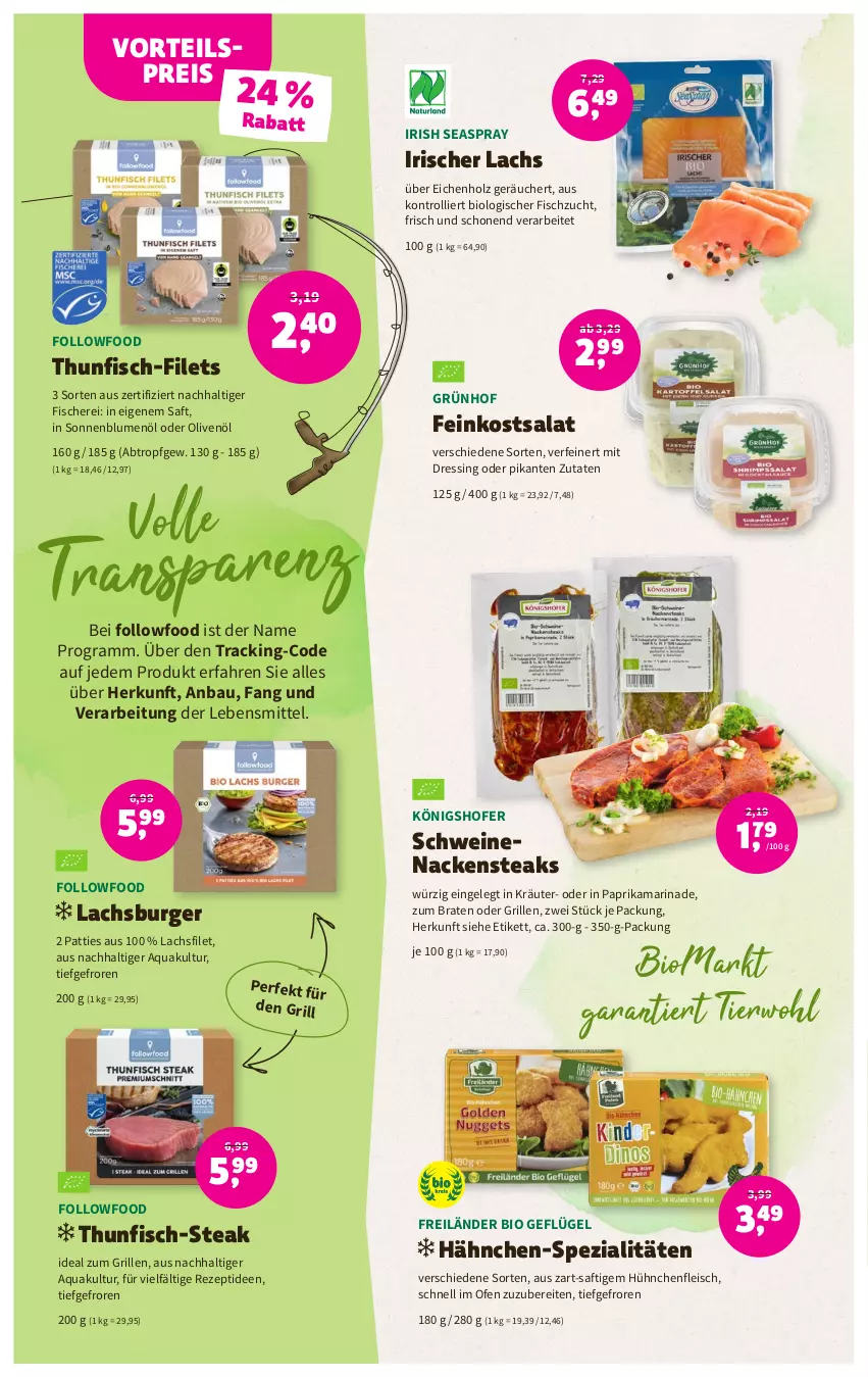 Aktueller Prospekt Denns Biomarkt - Prospekte - von 21.06 bis 04.07.2023 - strona 6 - produkty: aqua, Bau, bio, blume, blumen, blumenöl, braten, burger, dressing, eis, feinkost, filet, filets, fisch, fische, Fischer, fleisch, Geflügel, grill, Holz, ideal zum grillen, kräuter, lachs, lachsfilet, lebensmittel, marinade, Nackensteak, nackensteaks, Ofen, olive, oliven, olivenöl, paprika, reis, rezept, saft, salat, Schere, schwein, schweine, schweinenacken, sonnenblume, sonnenblumen, sonnenblumenöl, Spezi, steak, steaks, thunfisch, Ti, trolli, vorteilspreis, wein, weine