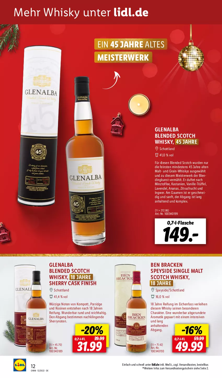 Aktueller Prospekt Lidl - Beste Weine für jeden Anlass - von 01.12 bis 31.12.2022 - strona 12 - produkty: ananas, blended scotch, blended scotch whisky, eis, Finish, flasche, frucht, gutschein, ingwer, lavendel, Meister, ndk, porridge, rwe, schott, scotch, scotch whisky, single malt, Ti, Trüffel, vanille, whisky