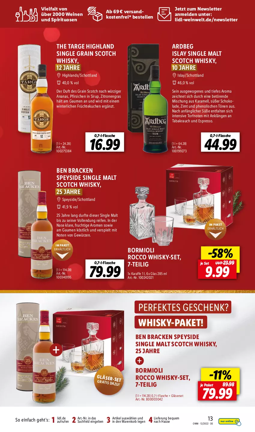 Aktueller Prospekt Lidl - Beste Weine für jeden Anlass - von 01.12 bis 31.12.2022 - strona 13 - produkty: ananas, Ardbeg, elle, espresso, flasche, frucht, früchte, gewürz, Gläser, islay single malt, Karaffe, karamell, korb, kuchen, ndk, pfirsich, pfirsiche, Rauch, reifen, schoko, schokolade, schott, scotch, scotch whisky, single malt, sirup, spirituosen, Ti, versandkostenfrei, wein, weine, whisky, zitrone, zitronen