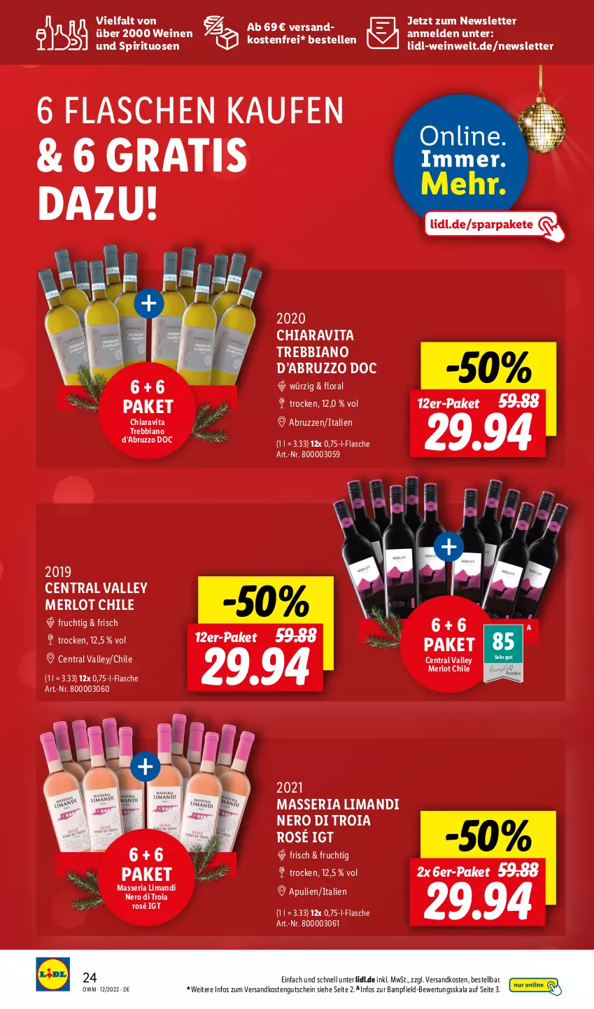 Aktueller Prospekt Lidl - Beste Weine für jeden Anlass - von 01.12 bis 31.12.2022 - strona 24 - produkty: chia, elle, flasche, frucht, gutschein, merl, merlot, ndk, nero, Ria, spirituosen, Ti, versandkostenfrei, vita, wein, weine