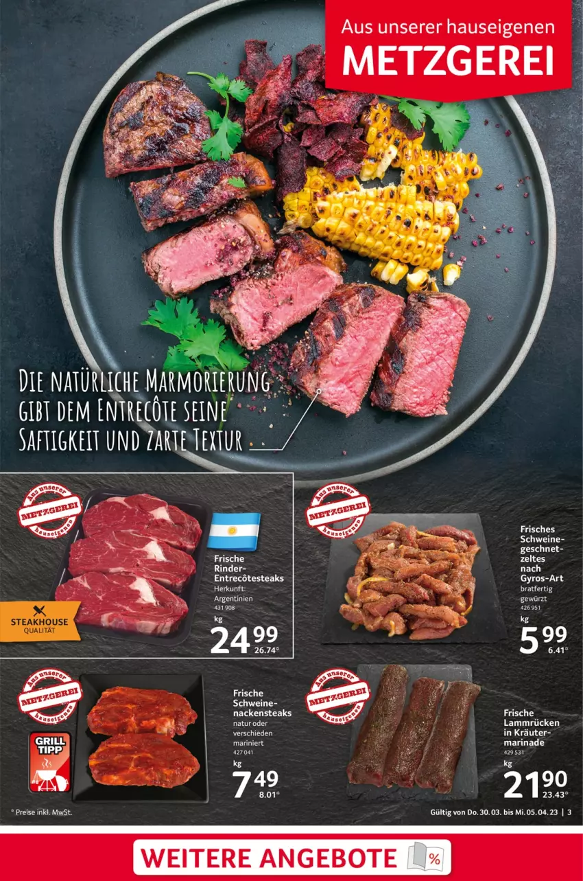 Aktueller Prospekt Selgros - Food - von 30.03 bis 05.04.2023 - strona 3 - produkty: angebot, angebote, lamm, Lammrücken, marinade, Nackensteak, nackensteaks, natur, rind, rinder, saft, schwein, schweine, steak, steaks, Ti, wein, weine, Zelt