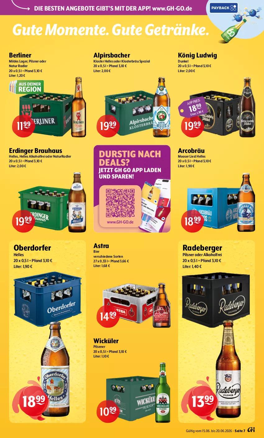 Aktueller Prospekt Getraenke Hoffmann - Prospekte - von 15.06 bis 20.06.2026 - strona 7 - produkty: alkohol, Alpirsbacher, angebot, angebote, Astra, Berger, berliner, bier, eis, elle, ente, erdinger, getränk, getränke, natur, natur radler, pils, pilsener, pilsner, radeberger, radeberger pilsner, radler, Spezi, Ti, WICK