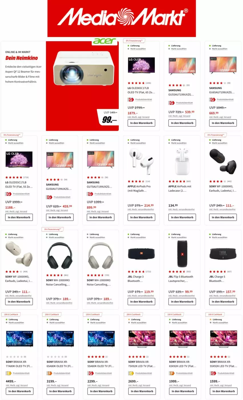 Aktueller Prospekt Media Markt - Prospekte - von 05.07 bis 12.07.2022 - strona 2 - produkty: acer, Apple, Apple AirPods, Apple AirPods Pro, decke, jbl, korb, lautsprecher, led tv, leds, LG, ndk, oled tv, Pods, Samsung, sony, Ti, versandkostenfrei