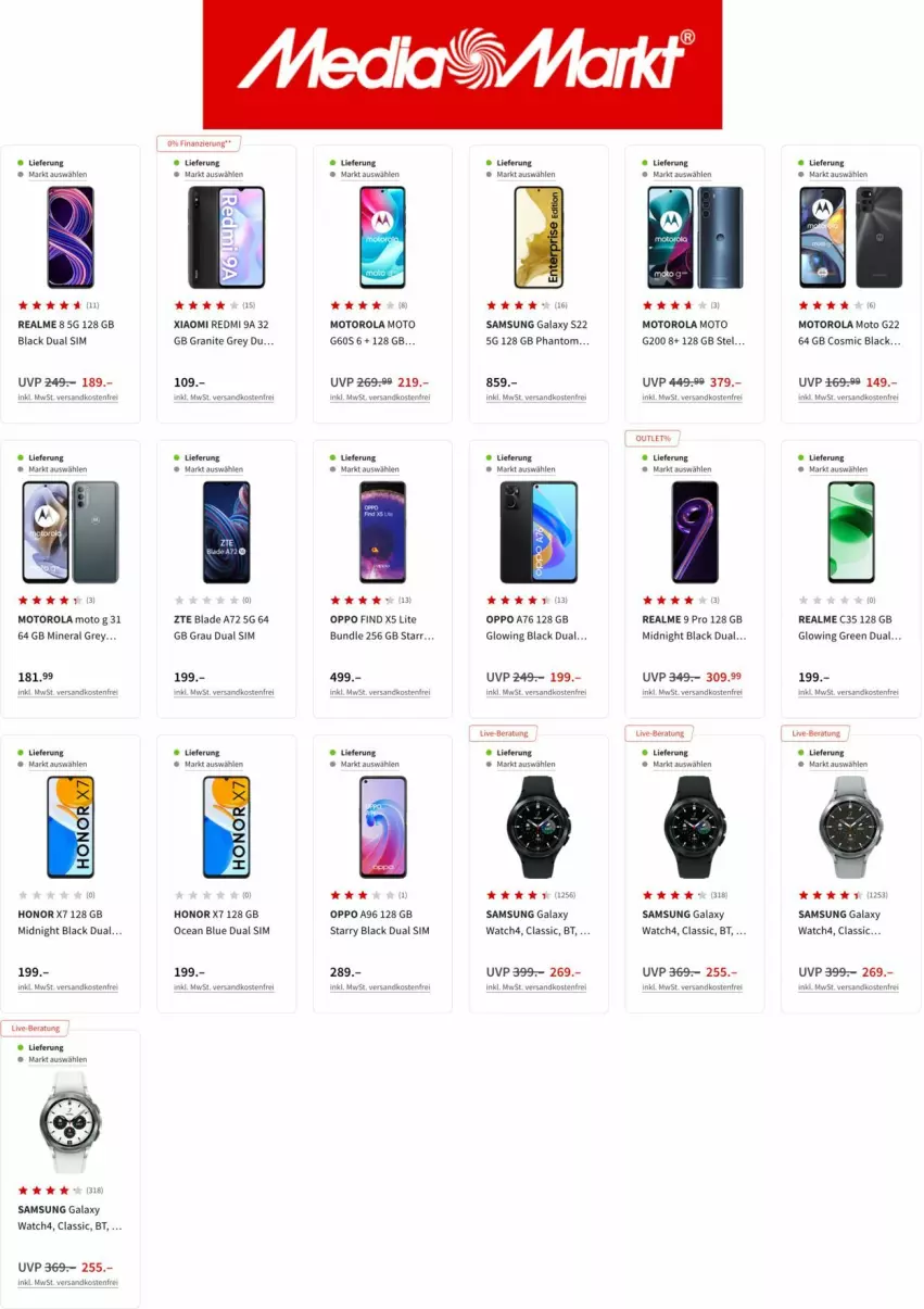 Aktueller Prospekt Media Markt - Prospekte - von 05.07 bis 12.07.2022 - strona 4 - produkty: Dual SIM, Honor, lack, motorola, ndk, Oppo, rum, Samsung, samsung galaxy, Samsung Galaxy S, samsung galaxy watch, sim, ZTE