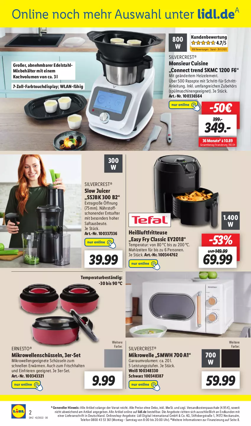 Aktueller Prospekt Lidl - Wochen-Highlights im Onlineshop - von 17.10 bis 23.10.2022 - strona 4 - produkty: angebot, angebote, Behälter, edelstahl, eis, elle, Entsafter, ernesto, fritteuse, garraum, Heißluftfritteuse, mikrowelle, Monsieur Cuisine, mwh, ndk, reis, rel, rezept, rezepte, saft, Schal, Schale, schüssel, silvercrest, spülmaschinen, telefon, Ti, uhr, usb