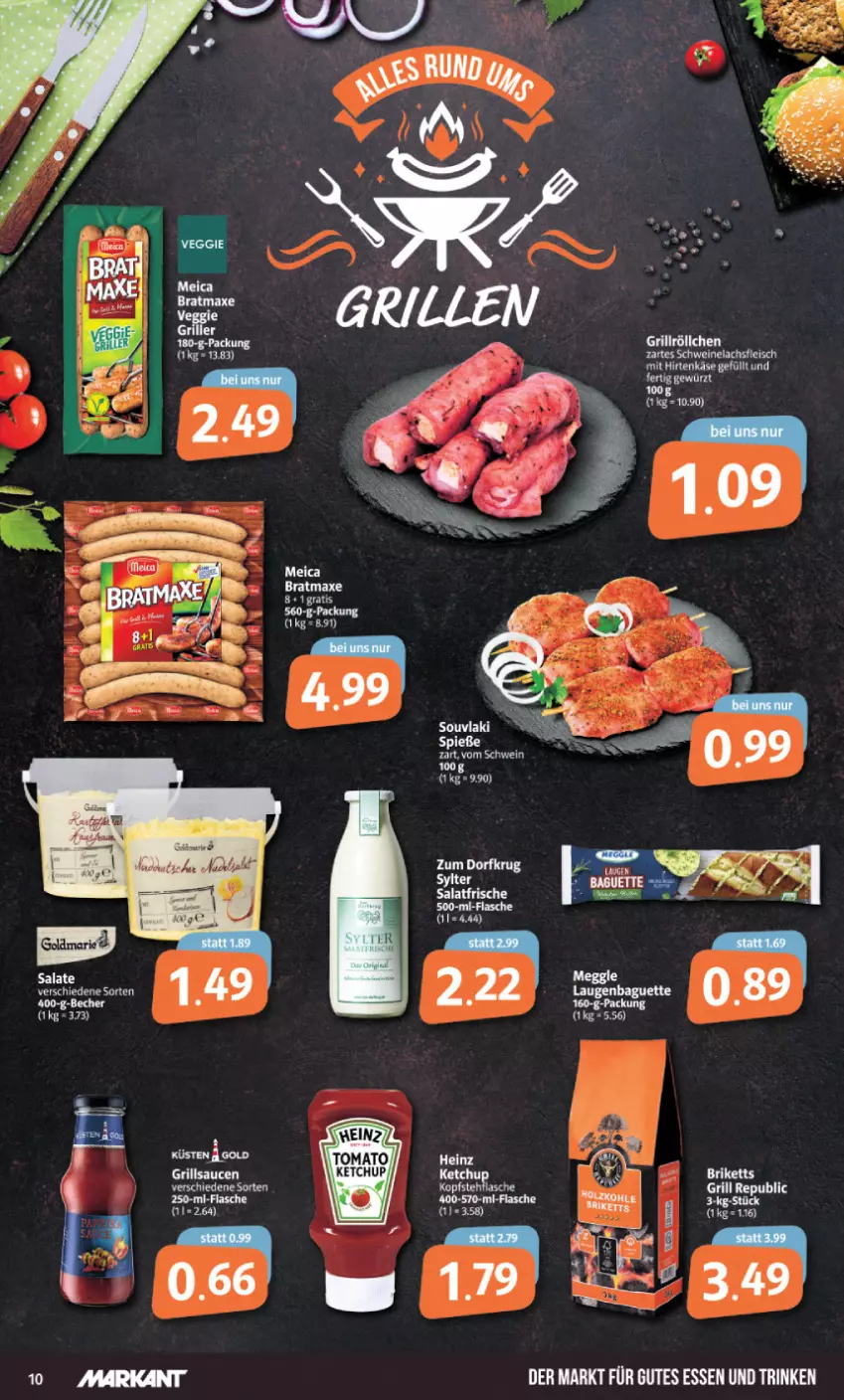 Aktueller Prospekt Markant - Prospekte - von 09.05 bis 14.05.2022 - strona 10 - produkty: baguette, Bau, briketts, flasche, gewürz, grill, grillsauce, gutes essen, ketchup, salat, sauce, saucen, Ti, veggie, Zum Dorfkrug