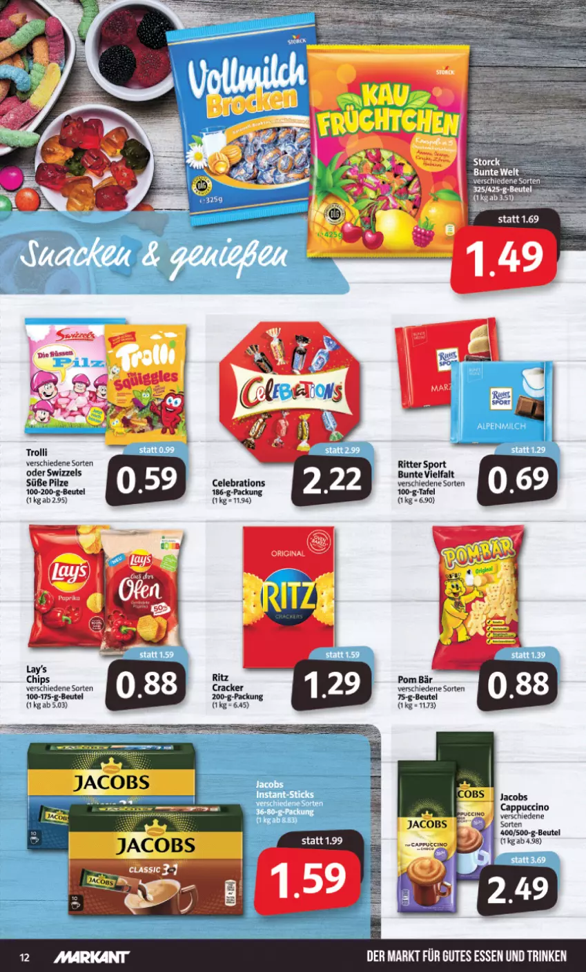 Aktueller Prospekt Markant - Prospekte - von 09.05 bis 14.05.2022 - strona 12 - produkty: beutel, Cap, cappuccino, chips, cin, gutes essen, jacobs, pilze, ritter, ritter sport, Sport, Ti