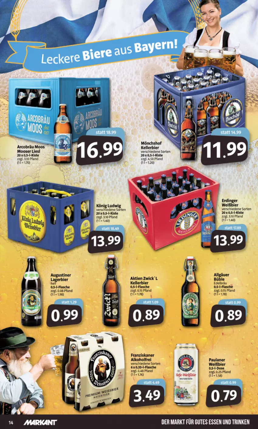 Aktueller Prospekt Markant - Prospekte - von 09.05 bis 14.05.2022 - strona 14 - produkty: bier, elle, erdinger, flasche, franziskaner, gutes essen, kellerbier, LG, mönchshof, Paula, paulaner, Ti, WICK