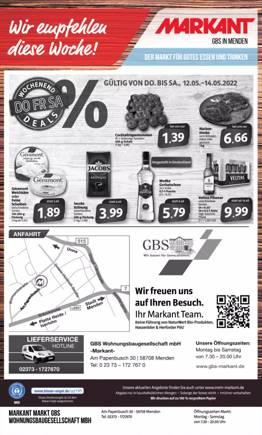 Aktueller Prospekt Markant - Prospekte - von 09.05 bis 14.05.2022 - strona 16 - produkty: angebot, angebote, Bau, Bebe, bio, brot, elle, ente, hasseröder, jacobs, lieferservice, natur, pils, rwe, Schal, Ti, uhr