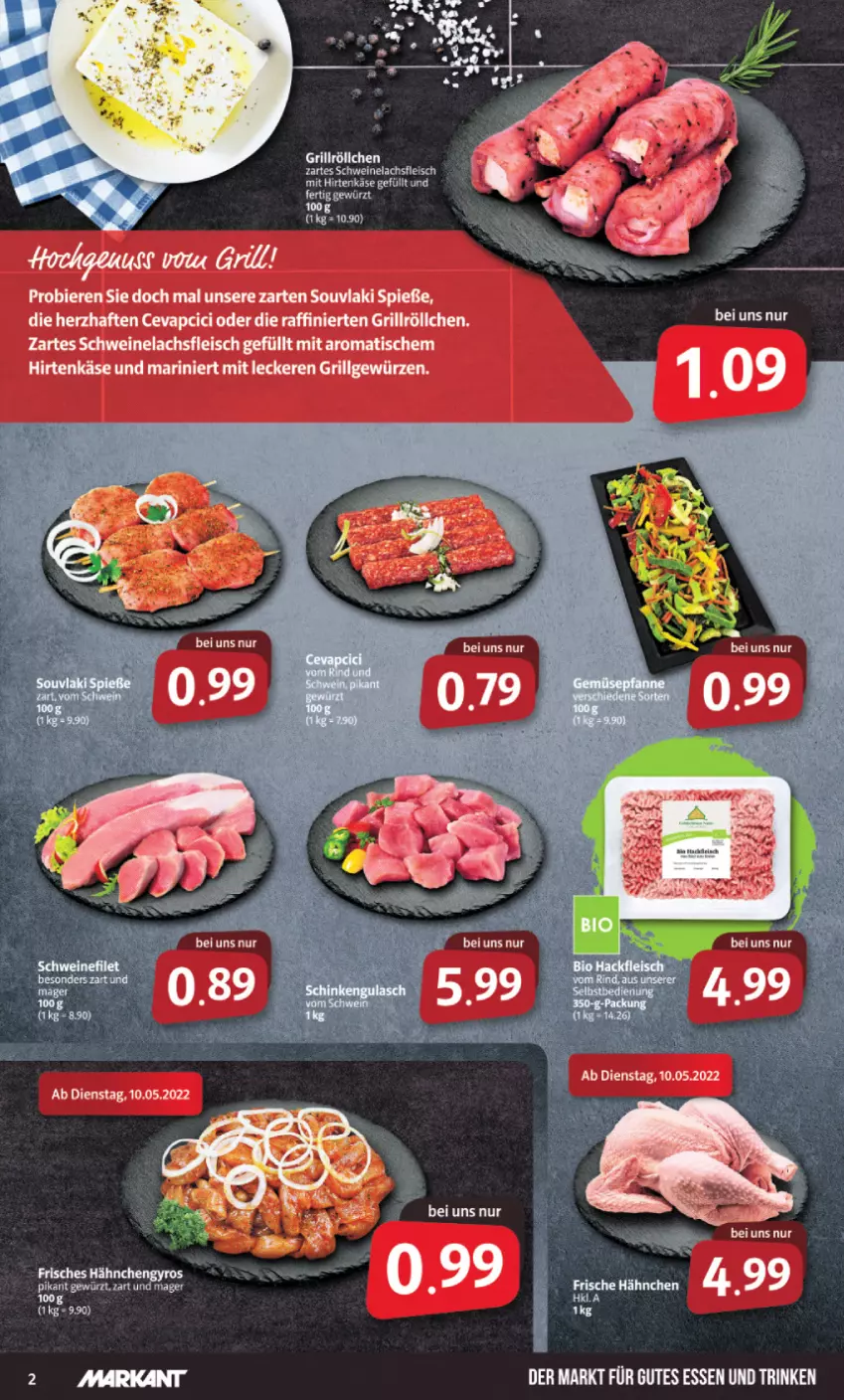 Aktueller Prospekt Markant - Prospekte - von 09.05 bis 14.05.2022 - strona 2 - produkty: ball, bier, Biere, cevapcici, eis, fleisch, gewürz, grill, gutes essen, hirtenkäse, Käse, lachs, LG, schwein, schweine, Schweinelachs, Ti, tisch, wein, weine