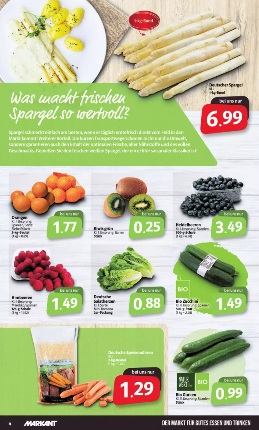 Aktueller Prospekt Markant - Prospekte - von 09.05 bis 14.05.2022 - strona 4 - produkty: beere, beeren, bio, bio gurken, gurke, gurken, gutes essen, heidelbeere, heidelbeeren, kiwi, salat, salatherzen, Schal, Schale, zucchini