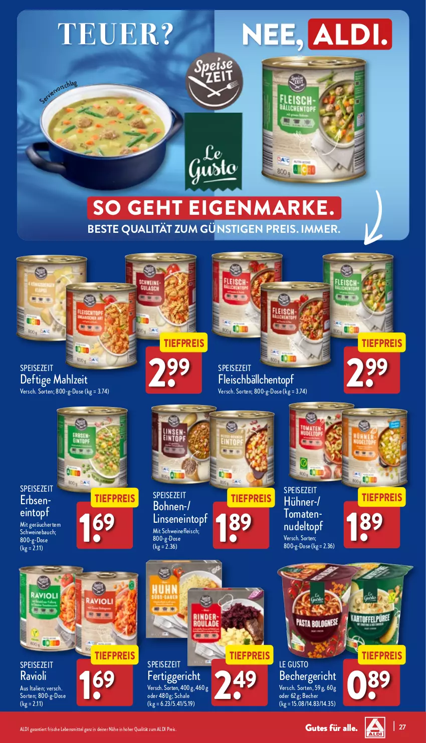 Aktueller Prospekt Aldi Nord - Von Montag - von 15.01 bis 20.01.2024 - strona 27 - produkty: aldi, Bau, Becher, bohne, bohnen, eintopf, eis, erbsen, fertiggericht, fleisch, hühner, lebensmittel, linsen, nudel, ravioli, reis, Schal, Schale, schwein, schweine, schweinefleisch, Ti, tiefpreis, tomate, tomaten, topf, wein, weine