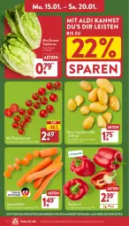 Gazetka promocyjna Aldi Nord - Von Montag - Gazetka - ważna od 20.01 do 20.01.2024 - strona 2 - produkty: aldi, angebot, beutel, eis, kartoffel, kartoffeln, leine, LG, mini-rispentomaten, möhren, paprika, paprika rot, reis, rispentomaten, Romanasalat, salat, salatherzen, Schal, Schale, speisekartoffeln, speisemöhren, Ti, tomate, tomaten, ZTE