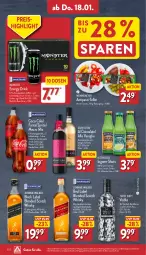 Gazetka promocyjna Aldi Nord - Von Montag - Gazetka - ważna od 20.01 do 20.01.2024 - strona 30 - produkty: antipasti, asti, black label, blended scotch, blended scotch whisky, coca-cola, cola, drink, eis, elle, erfrischungsgetränk, fanta, flasche, frucht, getränk, gin, ingwer, johnnie walker, lack, mac, Mezzo Mix, monster, Rauch, reis, saft, scotch, scotch whisky, sprite, teller, Three Sixty, Ti, tisch, vodka, wein, whisky, ZTE, zucker