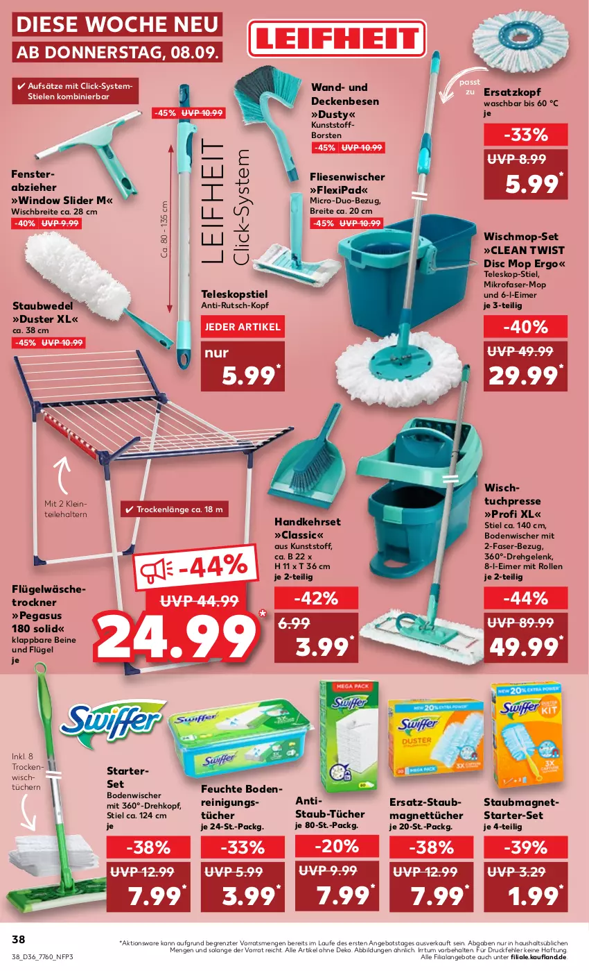 Aktueller Prospekt Kaufland - von 08.09 bis 14.09.2022 - strona 38 - produkty: angebot, angebote, asus, bodenwischer, Brei, decke, eimer, fenster, HP, ipad, leifheit, Magnets, mikrofaser, ndk, Reinigung, reinigungstücher, staubmagnet, staubwedel, Teleskop, teleskopstiel, Ti, Trockner, tuc, tücher, wäschetrockner, wedel, Wischtuchpresse, ZTE