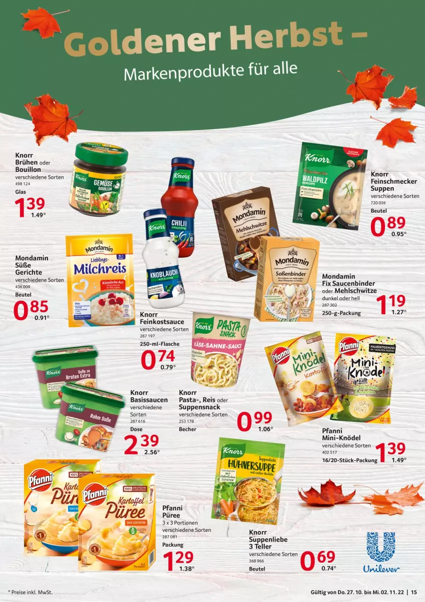 Aktueller Prospekt Selgros - Food - von 27.10 bis 02.11.2022 - strona 15 - produkty: Becher, beutel, Brühe, eis, elle, feinkost, feinschmecker, flasche, kartoffel, Knödel, knorr, mehl, mondamin, nuss, pasta, pfanni, püree, reis, sauce, saucen, snack, Soße, suppe, suppen, suppenliebe, teller, Ti, Yo