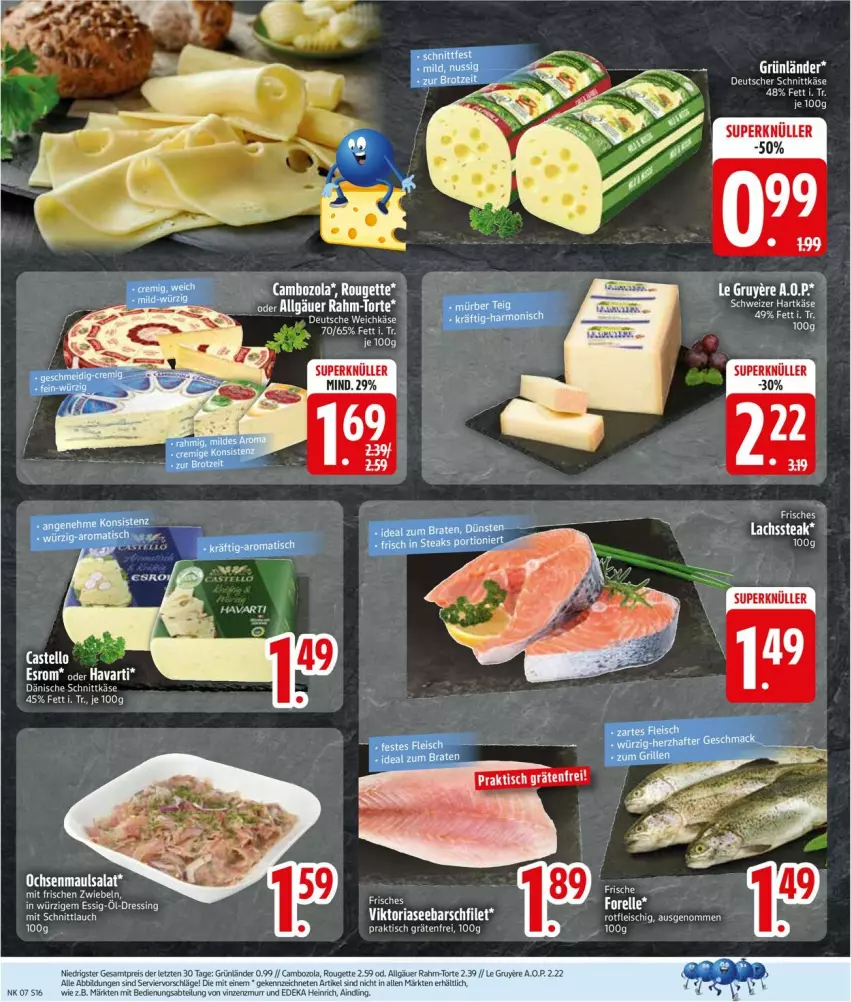 Aktueller Prospekt Edeka - Prospekte - von 09.02 bis 14.02.2026 - strona 18 - produkty: filet, grünländer, Käse, lachs, LG, Ria, salat, schnittkäse, sesam, steak, torte